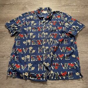 J Crew Shirt Mens Large Blue Loop Collar Floral Hawaiian Camp Costal Heatwave
